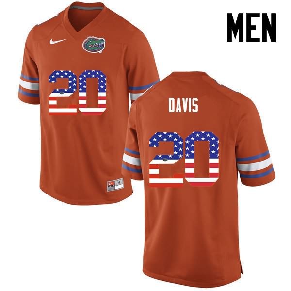 NCAA Florida Gators Malik Davis Men's #20 USA Flag Fashion Nike Orange Stitched Authentic College Football Jersey JZT6664ZD
